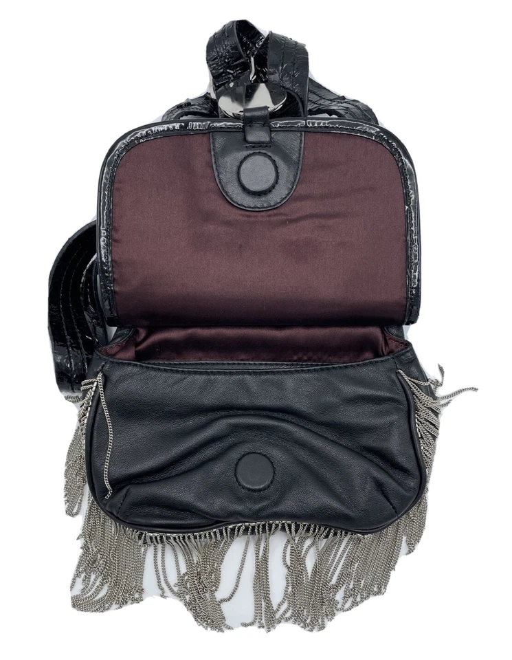 Bolso Bandolera JILL STUART St Germain GISELLE Negro con Cadena Plateada Flecos Cartera Foto 4 de 4