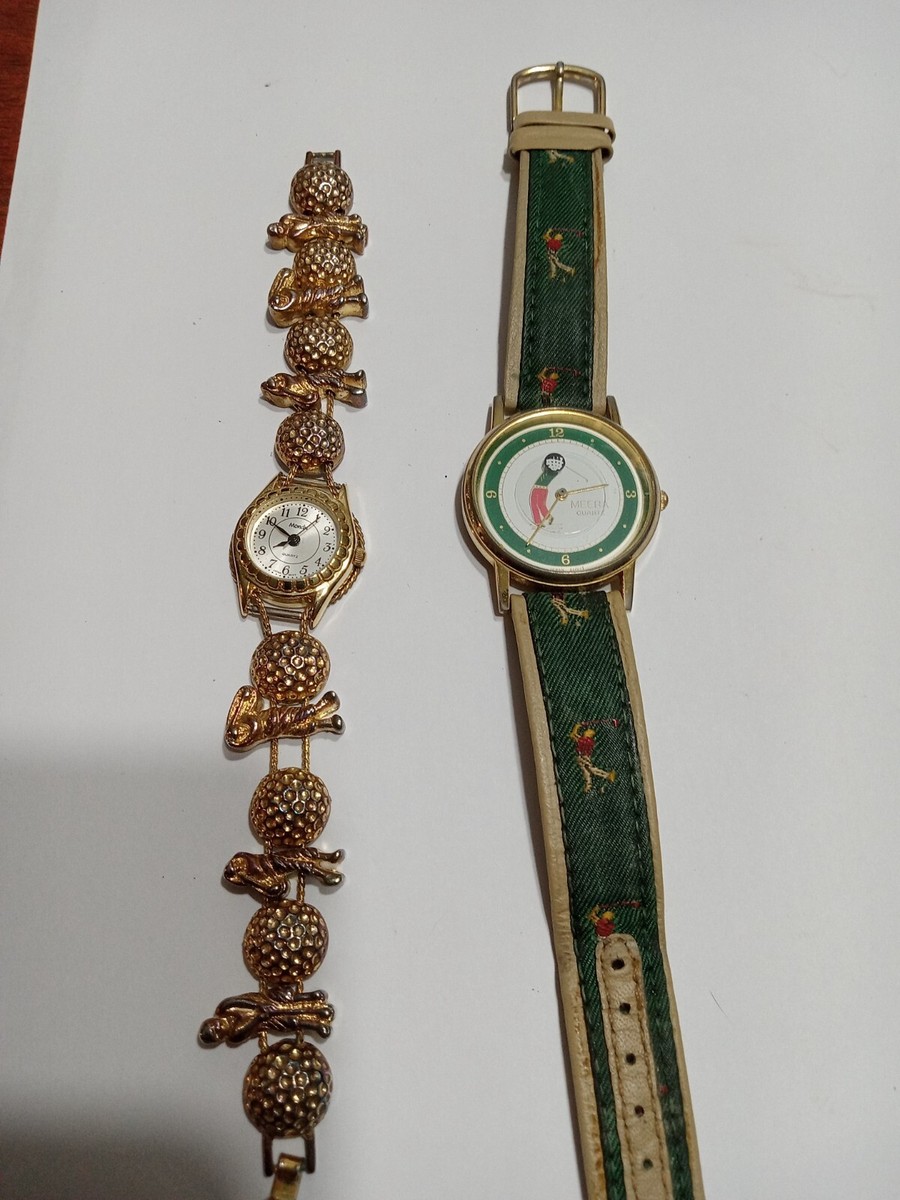 2 Vintage Golf Watch 1 W/Green And Brown Golfer Leather Strap And