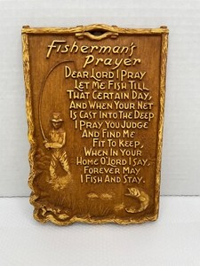 Fishermans Prayer 9''x 6'' Vintage Wall Plaque Big Mouth Bass Man With Rod