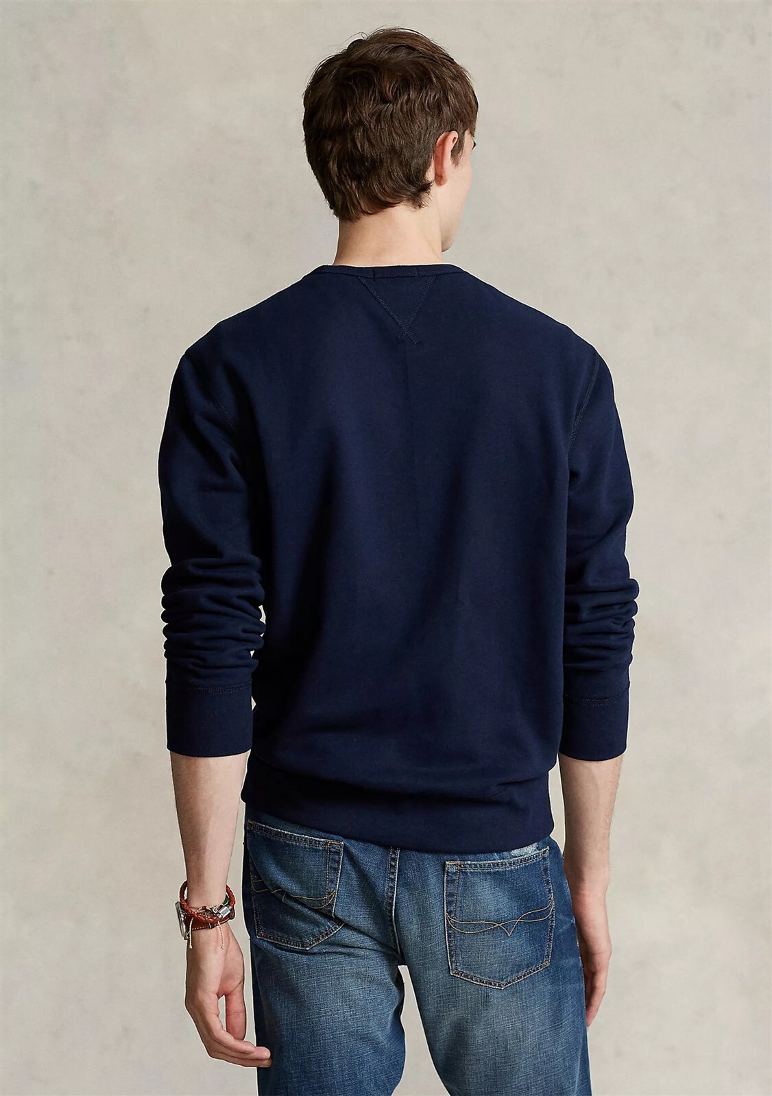 Polo Ralph Lauren nuova con etichette tinta unita blu navy pile LS felpa XXL 2XL rosso logo pony