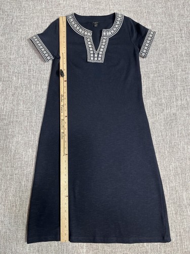 Talbots SZ S P Petite Women’s V Neck Embroidered Navy/White Dress - Picture 4 of 6
