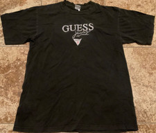 VINTAGE GUESS JEANS EMBROIDERED SPELLOUT SCRIPT LOGO T-SHIRT  MENS XL  BLACK