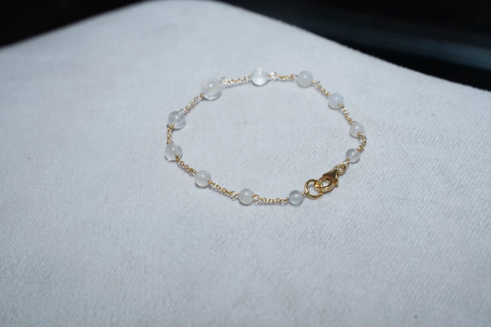 pulsera piedra luna blanca, pulsera piedra luna hecha a mano, regalo para ella, Foto 2 de 4