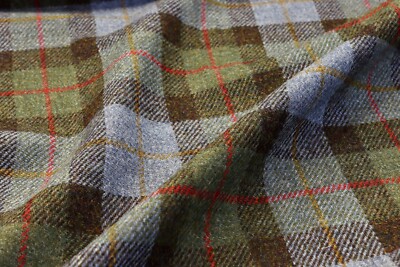 Harris Tweed MacLeod Blue and Green Tartan Fabric - Various Sizes