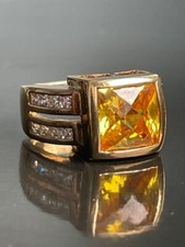 925 STERLING SILVER VERMEIL GOLDEN YELLOW CLEAR GEMS RING SIZE 6