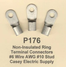 20 Bare RING Lug Brazed Barrel Terminal Connector #6 Wire Gauge AWG #10 Stud USA