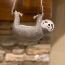 Hanging Sloth Succulent Planter Pot Cute Small Plant Holder Ceramic Gray