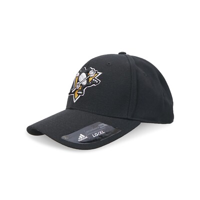 Pittsburgh Penguins NHL Adidas Team Logo Black Structured Flex Fitted Hat