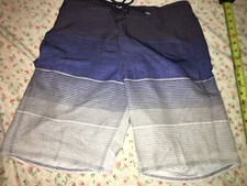 Airwalk Swim Trunks Lined Board Shorts Men's Size S Gray Blue Beige Tan Striped