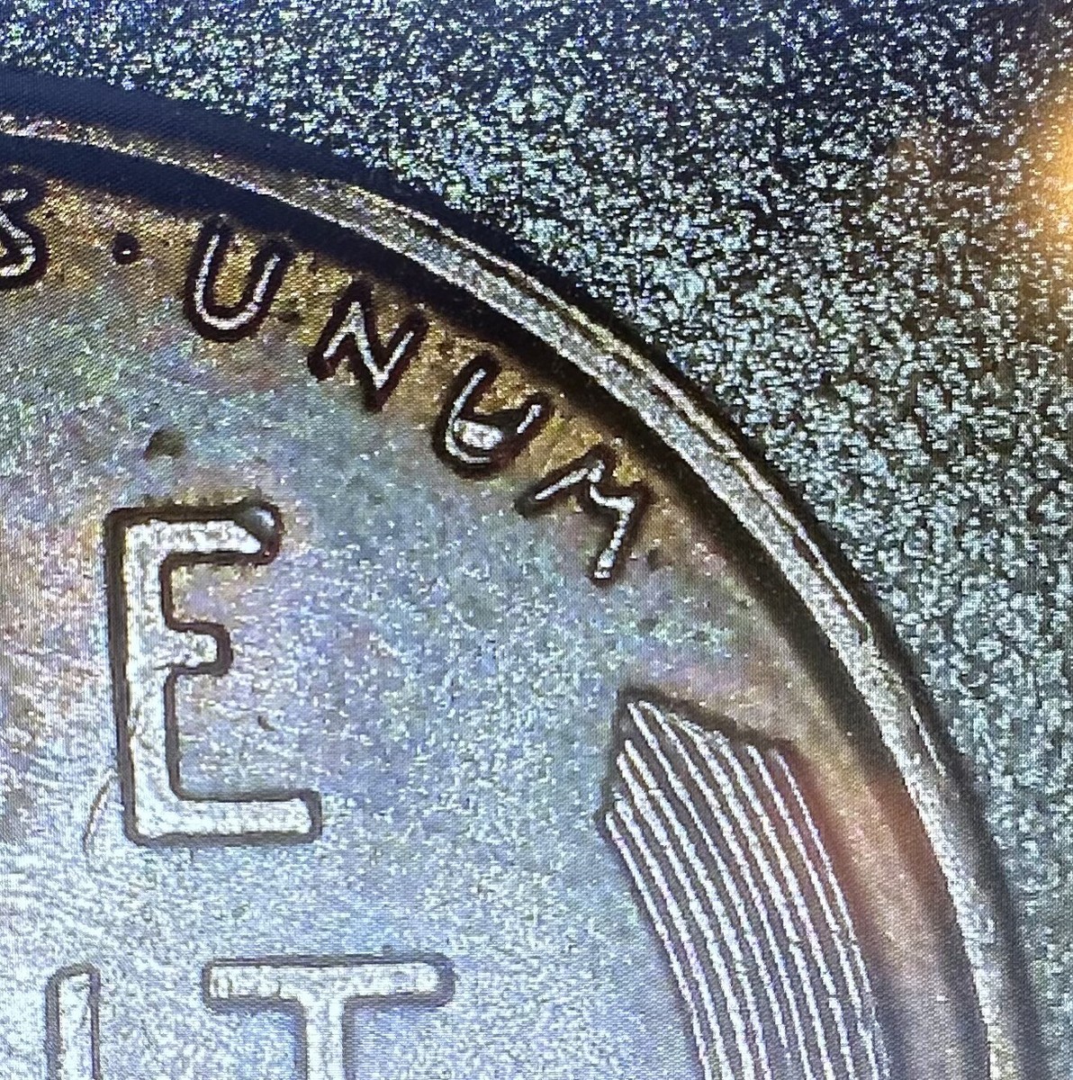 1957 d wheat penny error, double die crooked mint mark. Filled