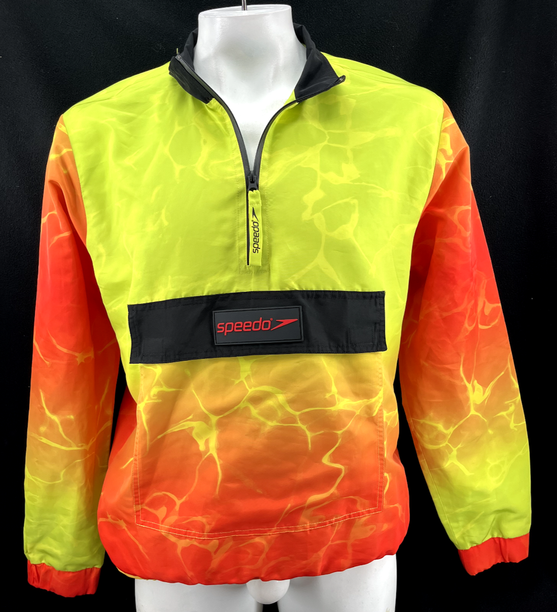 NEW Forever 21 Speedo Neon Green Red Anorak 1/4 Zip Pullover
