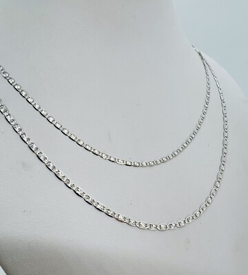 14K Massiv Weißgold Valentino Kette Damen Halskette 2mm und 3mm 16'' -20''