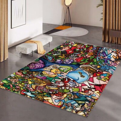 Alice In Wonderland Print Foldable Rectangular Floor Mat Rugs Anti-Skid Carpet