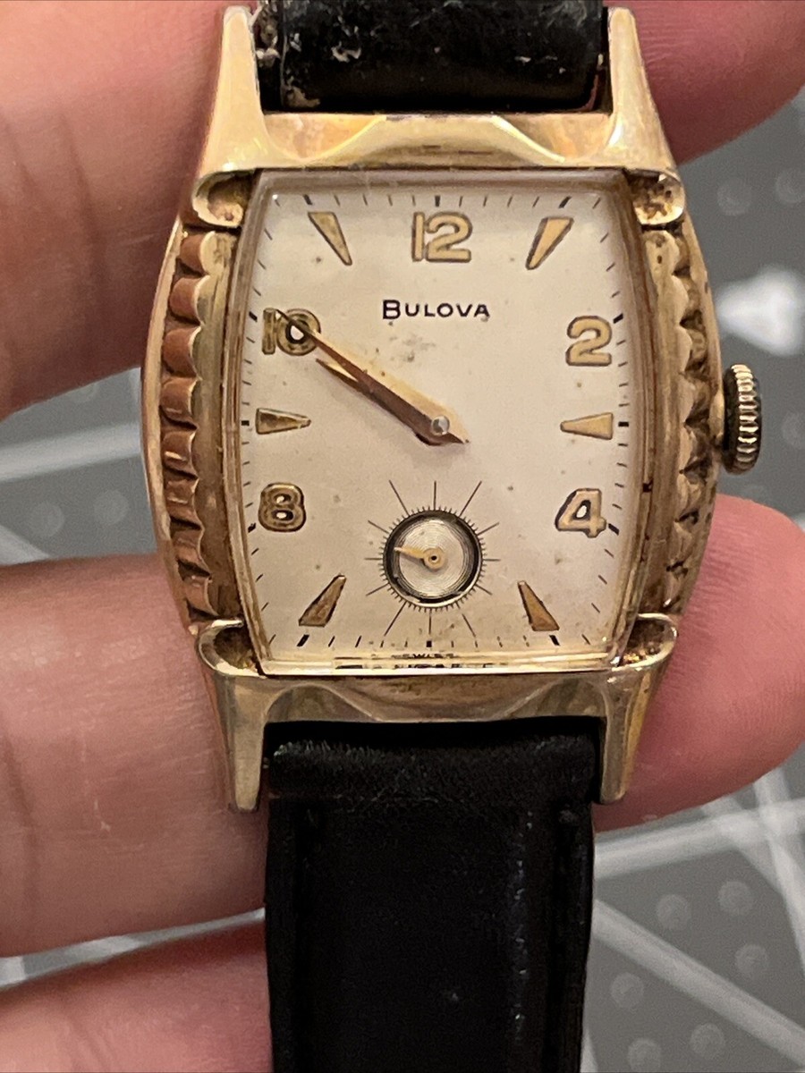 Vtg 50s Deco Bulova 10K Rolled Gold Plate Mechanical Hand Wind Watch Winds Runs VINTAGE BULOVA 10K ROLLED GOLD PLATE BEZEL MECHANICAL  main image 4