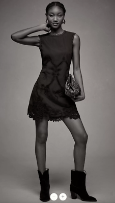 By Anthropologie Black Sleeveless Poplin Lace Mini Dress | eBay