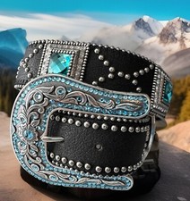 Tony Lama Black Blingy NASHVILLE LADY Leather Belt Size 30 NWT C50883 List 138
