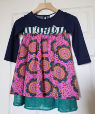 Rare Editions Girls Long-Sleeve Layered Navy Blue/Fuchsia Dress - Size 5 - EUC
