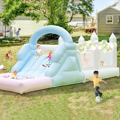 Commercial PVC Inflatable Bounce House Obstacle Course Dual Tunnels Long Slide