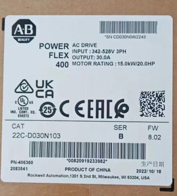 Allen-Bradley 22C-D030N103 PowerFlex 400 15KW 20HP AC Drive 22CD030N103