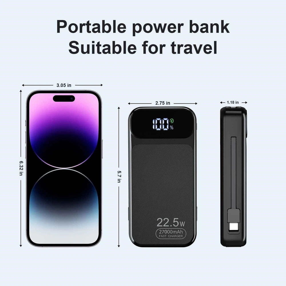 22.5W 27000mAh PD 4.0 QC 4.0 Fast Charging Travel Power Bank