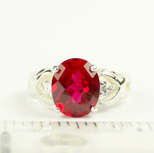 JULY • CREATED RUBY w/ Accents Sterling Silver Ladies Ring • SR243 - Picture 5 of 5