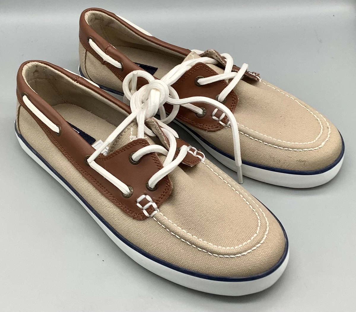 Polo Ralph Lauren Y5 (Boys) “Sander-CL” Boat Shoes Khaki/Tan-Canvas/Leather NEW