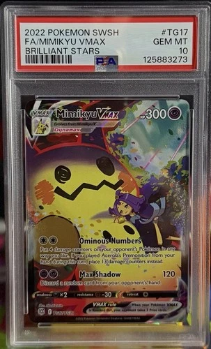 2022 POKEMON SWORD & SHIELD BRILLIANT STARS #TG17 FULL ART/MIMIKYU VMAX PSA 10