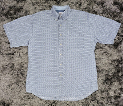 Vintage Bugle Boy Company Shirt Mens XL Blue Green Geometric Short Sleeve 90s