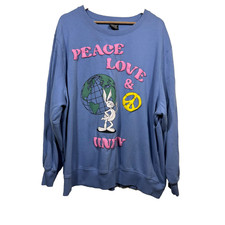 Looney Tunes Womens Blue Pullover Sweatshirt Sz 3XL Peace Love Unity Bugs Bunny