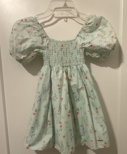 Tahari Girls Green Floral Smocked Puff Sleeve Fit Flare Dress Size 4