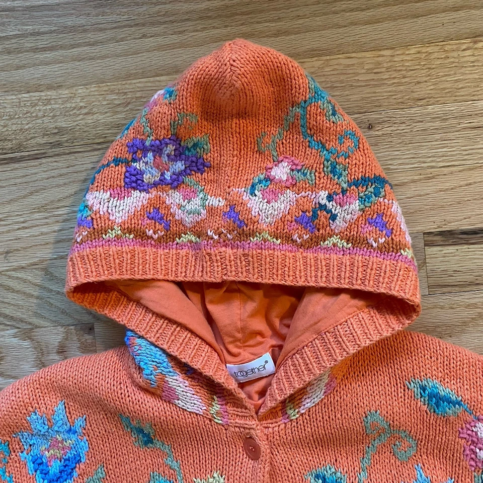 Cárdigan Suéter Vintage Años 90 JUNTOS Floral Grueso Tejido Con Capucha 2XL Forrado Ramie Foto 3 de 4