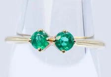 Vintage Chaumet Paris Twin Emeralds 18k Yellow Gold Band Ring Signed US5.5-5.75
