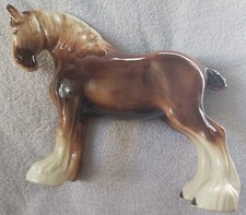 Vintage Glazed Ceramic Shire Clydesdale Horse Figurine Bay Brown White Legs