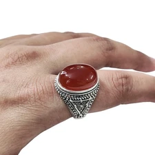 NATURAL RED ONYX DECEMBER BIRTH 925 STERLING SILVER ENGAGEMENT HEAVY MENS RING