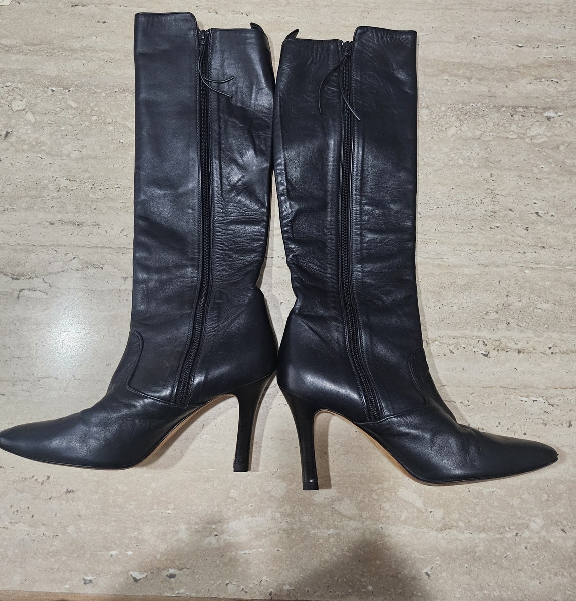 MARONO　BLNHNIK Manolo Blahnik Boots 39 Rare Navy Blue Leather w/Side Zip, 3.5