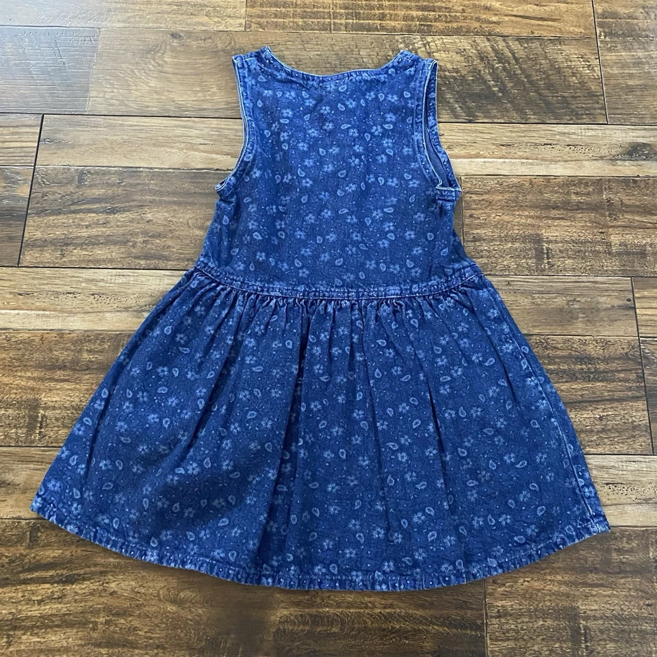 Vintage 90s OshKosh B’Gosh Denim Cotton A Line Button Dress Floral Paisley 5T - Image 4 of 4