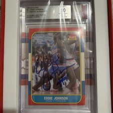 1986-87 Fleer Jersey Fusion Eddie Johnson Game Used Patch Auto 10 grade BGS
