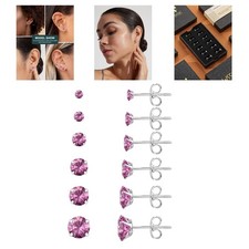 Versatile 6 Pair Stud Earrings Set - Hypoallergenic Surgical Steel CZ Sparkle