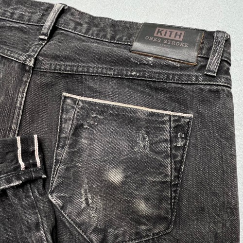 Kith x Ones Stroke Tokyo Mens Distressed Japanese Selvedge Denim Jeans Black 32