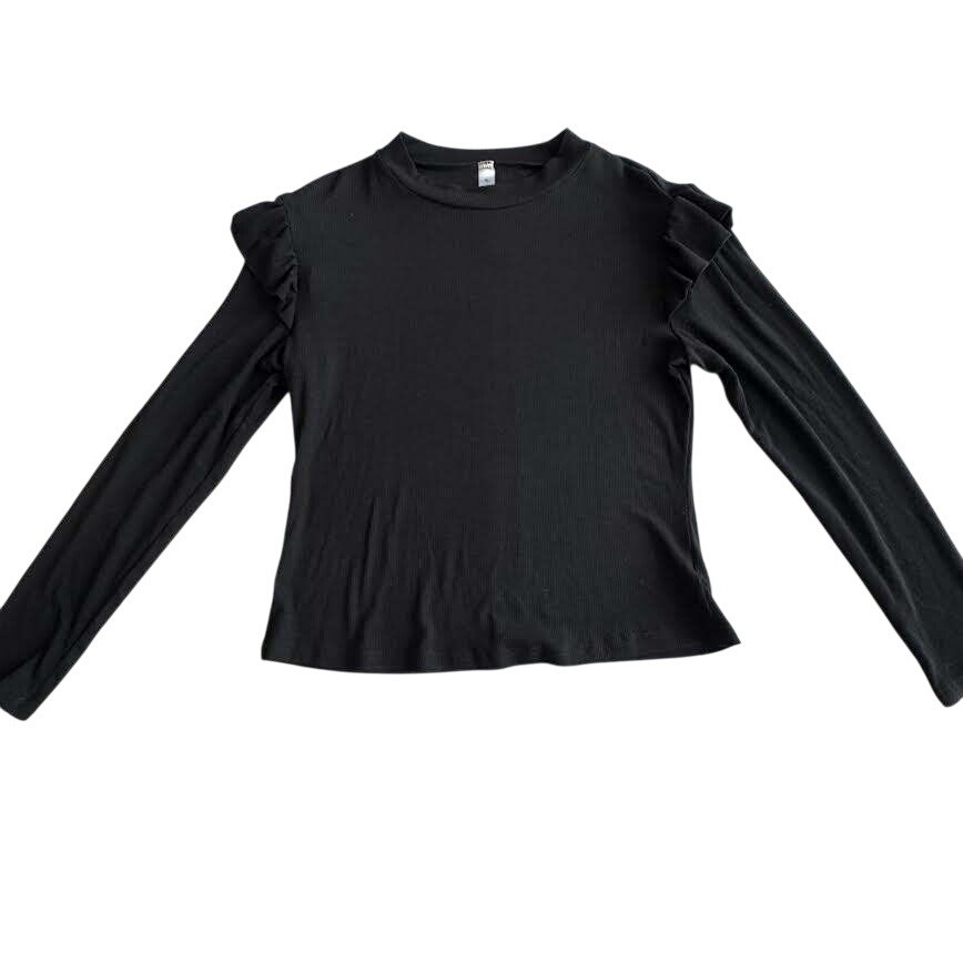Black Ruffle Sleeve Top | Women's Long Sleeve Blouse | Size XL