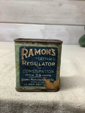 VINTAGE TIN CAN RAMON'S VEGETABLE REGULATOR FOR CONSTIPATION FROM LE ROY NY