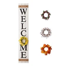 Glitzhome Welcome Sign with 4 Interchangeable Floral Wreaths for 60”H White