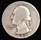 1942 P CIRCULATED 90% SILVER WASHINGTON QUARTER