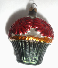 LAUSCHA alter Christbaumschmuck Blumenkorb Körbchen 5cm