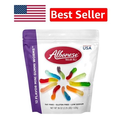 World's Best 12 Flavor Gummi Worms, 36oz Bag   Soft, Chewy, Allergen-Free Candy