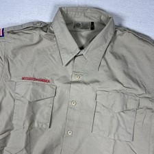 Boy Scouts of America BSA Men's Shirt Tan Large Plain Cotton Polyester Blend