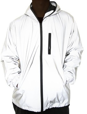 Reflective Coat Hooded Windbreaker Fashion Runing Pocket Jacket (L)
