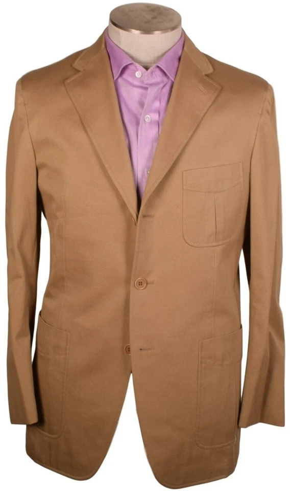 Belvest Khaki Thick Cotton Quarter Lined Sport Coat 40r - Image 2 of 4