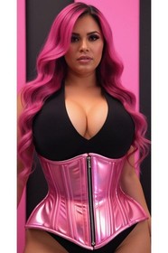 Daisy Top Drawer Pink Holo Double Steel Boned Underbust Waist Cincher Corset USA