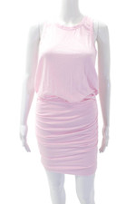 Sundry Womens Cotton Scoop Neck Ruched Sleeveless Bodycon Dress Pink Size 1